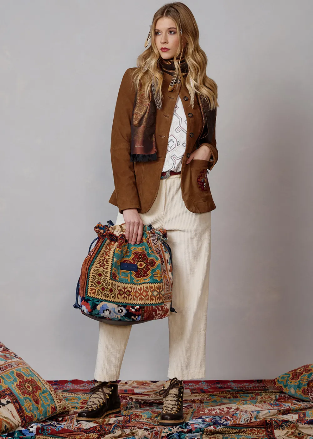Damen Luis Trenker Samt-Beuteltasche Im Patchwork-Stil Lusac
